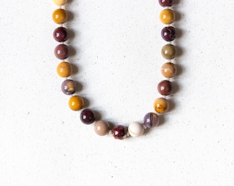 Mookait necklace for women, colorful gemstone necklace, natural stone beads, 18K gold plated, handmade by eilenna