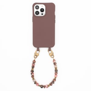 Chaîne de téléphone portable courte en perles de pierre naturelle de rhodonite et étui de téléphone portable en BERRY pour iPhone Samsung, fait main par eilenna