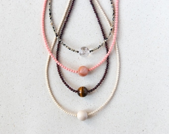 Long necklace, delicate natural stone jewelry for women, 18K gold plated, handmade jewelry by eilenna