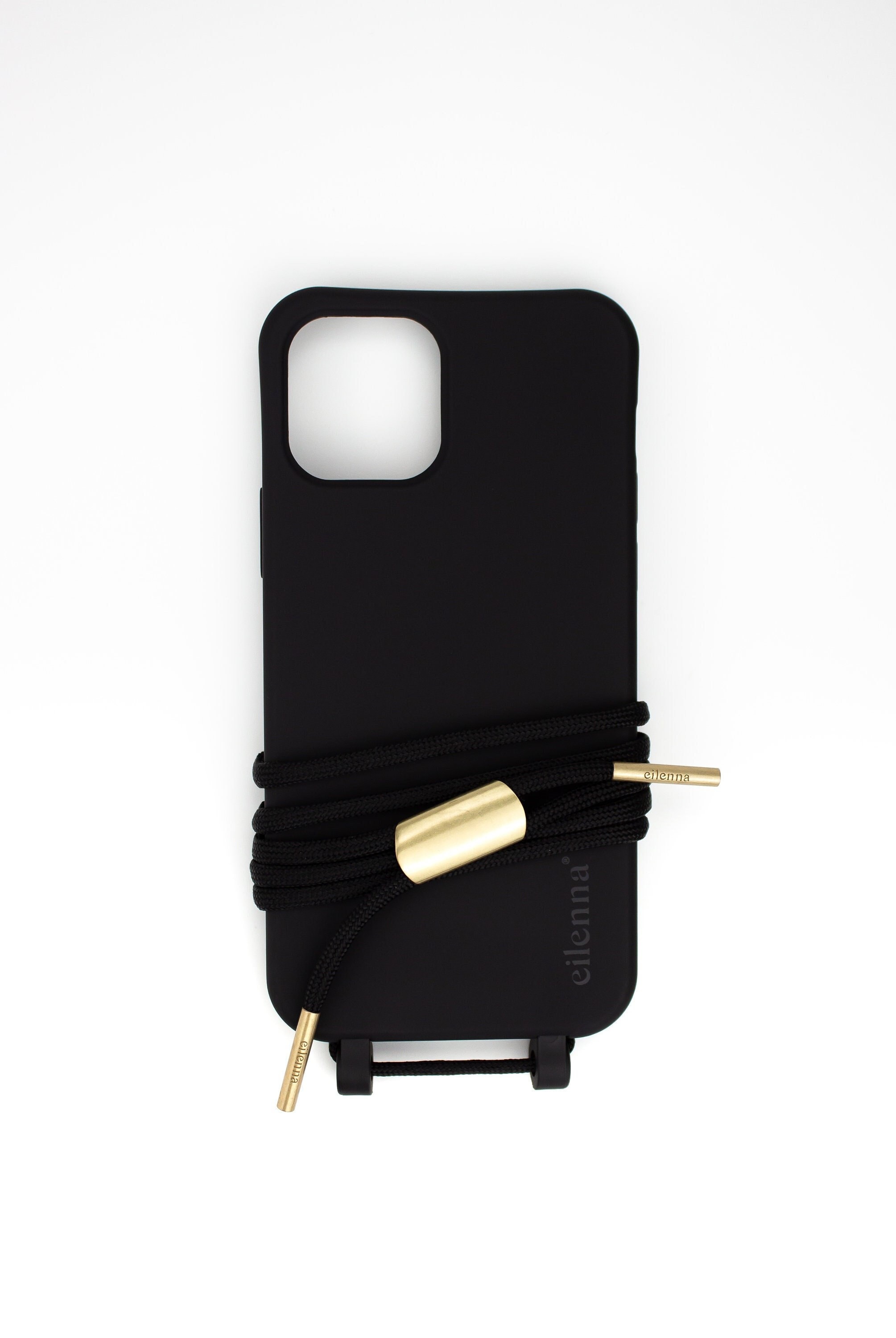 Mobile phone chain to change with mobile phone case for iPhone Samsung in CROW Black with cord BLACK BEAUTY, handmade by eilenna