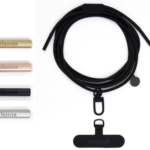 Mobiele telefoonketting met karabijnhaak en adapter, universeel mobiel telefoonsnoer in BLACK BEAUTY handgemaakt door eilenna