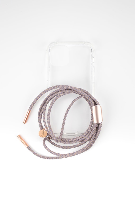 Handykette mit transparenter Handyhülle für iPhone Samsung und Kordel OVER THE TAUPE mit Roségold, handmade von eilenna