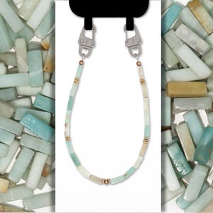 Chaîne de téléphone portable courte en pierres naturelles d'Amazonite, dragonne universelle avec mousquetons, fait main par eilenna