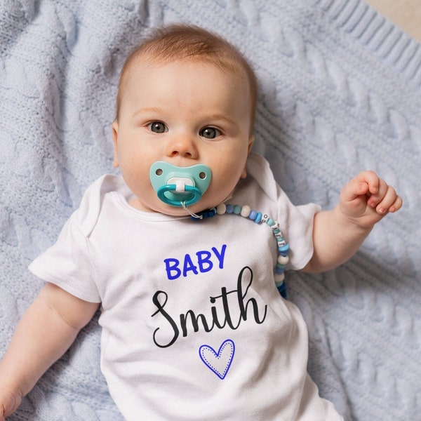 Personalised Surename BabyGrow - Perfect for Baby Announcements, Gender Reveal's or As a Gift - 3 Colours Available - Free Shipping