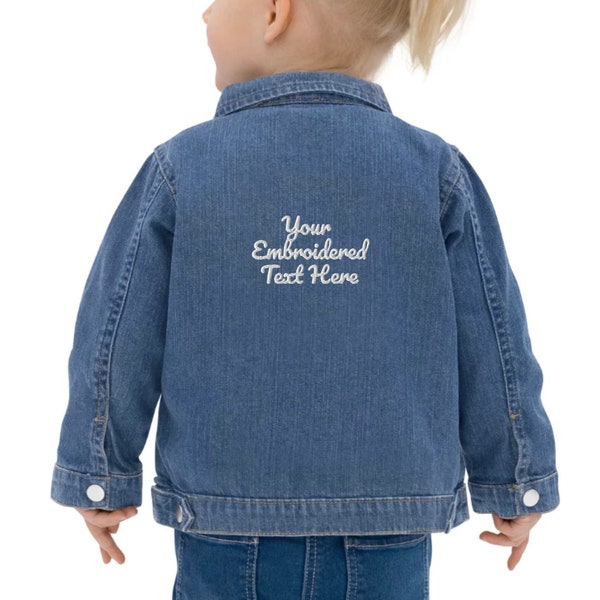Kids Embroidered Denim Baby Jacket - Personalised with your Custom text - Lovely Christening Gift or Baby Shower - Choose Fonts and Colours