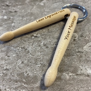 Personalised Drumstick Keyring - Perfect Custom Gift For Drummer or Music Lover Same Day Free Dispatch Laser Engraved