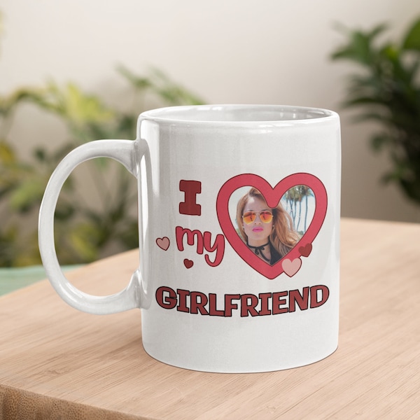 Personalised Photo Upload I Heart my Girlfriend Mug - Upload your Photo - Gift for Boyfriend or Girlfriend - Same Day Dispatch Birthday Gift