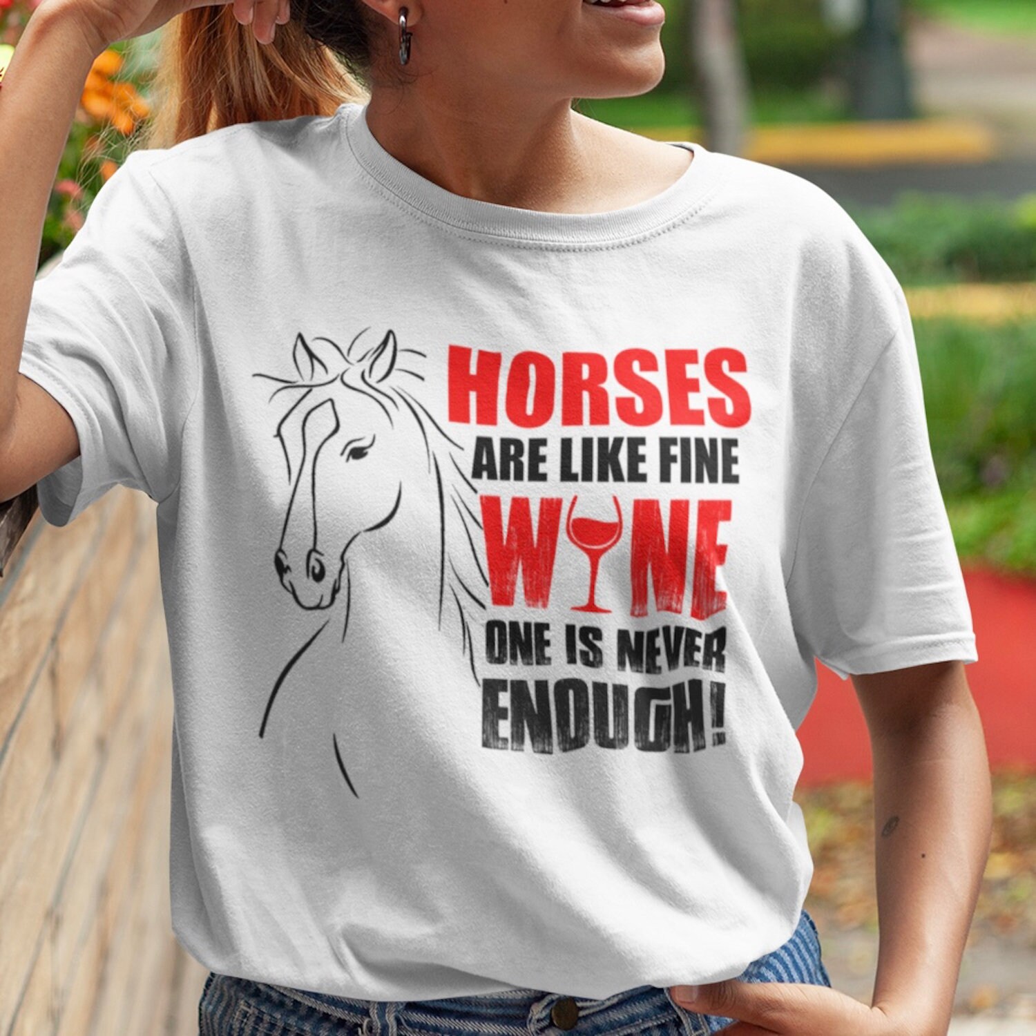 Loves Horses & Wine Slogan T Shirt Horsey Gift or Just for a Etsy UK