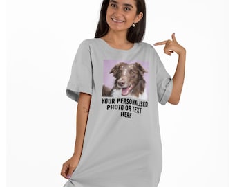 Personalised Pyjamas Sleepy T Shirt - Gals oversized lounge Top - Add you photo to this Sleepy T Shirt Dress - Custom Gift Pyjamas