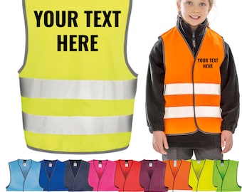 Kids Personalised Hi Vis Vests, Fluorescent Colours, Fab for Horse Riders, Runners, and Walkers - Custom Text front and back - Fast Delivery