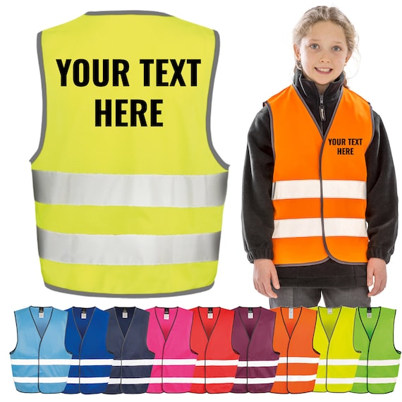 Kids Personalised Hi Vis Vests, Fluorescent Colours, Fab for Horse Riders, Runners, and Walkers - Custom Text front and back - Fast Delivery