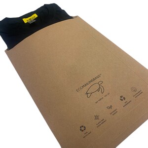 May include: A brown paper mailing bag with a sea turtle logo and the text "ECOMAILINGBAGS&trade;" printed on the front. The bag is 100% recyclable, plastic free, ocean friendly, sustainably sourced, and biodegradable.