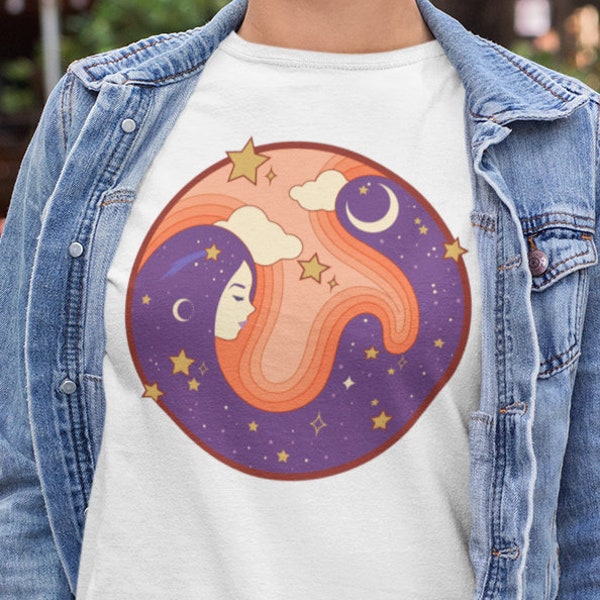 70's Boho Stars and Moon T Shirt -Hippie style Tee- 70's vibes Tops - Same Day Dispatch