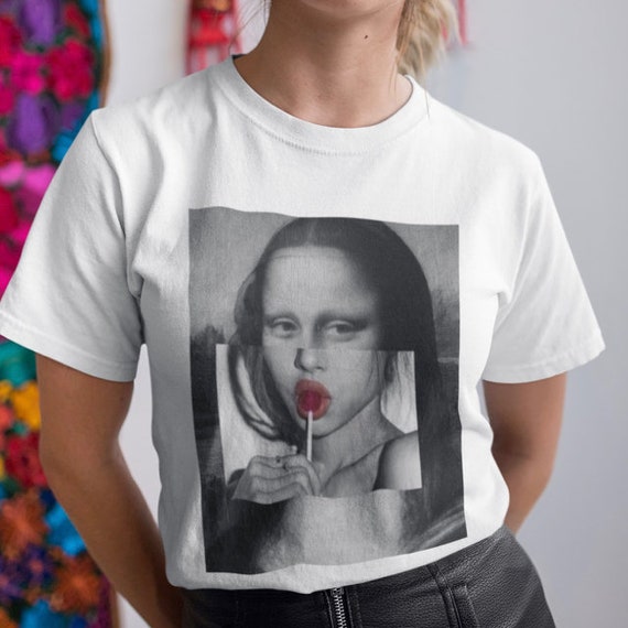 Bad Mona Lisa T Shirt With Lollipop Free and Fast Dispatch