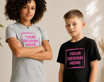 Personalised Kids T Shirt - 100% Cotton - Sizes Age 3/4 - 14/15 - Add Photo and Text to Customise