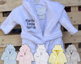 Embroidered Babies Dressing Gowns - Personalised with New Born's Name - Super Soft - Christening Gift - Baby Shower Bath Robe