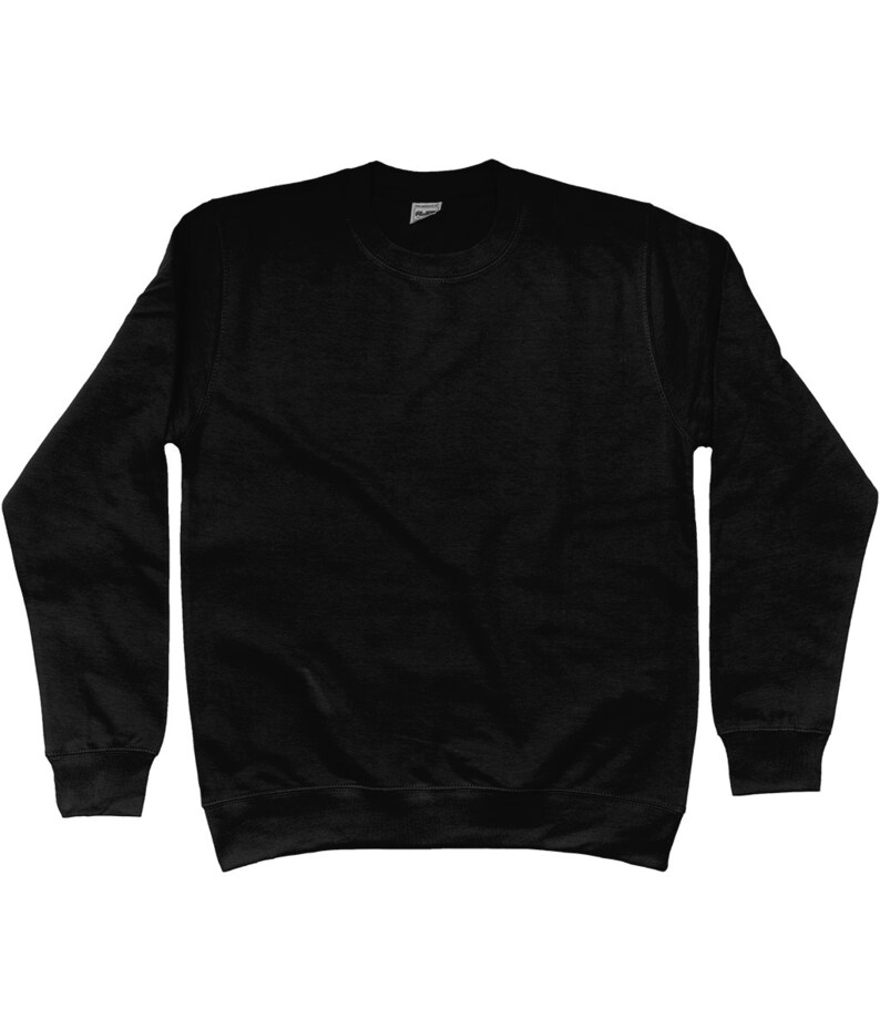 May include: A black sweatshirt with a crew neck.
