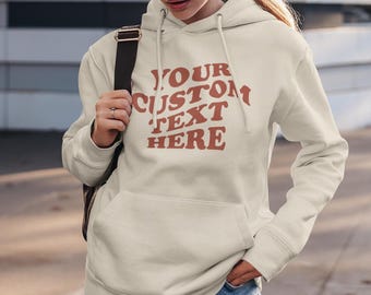 Personalised Hoodie, Add Text - Retro Design - Front Print using DTG - Custom Text Hoodie - Hoodie for Her or Him  - Unisex