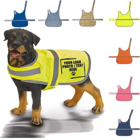 Personalised Dog Vests Logo, Photo or Text - Hi Vis - Pet Safety Vest - Custom Printed Pet Vest - Fast Delivery - Reflective Strip on Coat