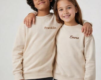 Personalised Embroidered Kids Sweatshirt | Organic Kids Curved Hem | Sustainable Kids Fashion