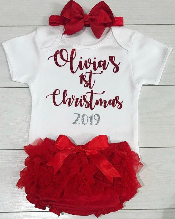 Girls My 1st Christmas Santa Baby Outfit Tutu Skirt Vest /& Bow Photo Shoot Red