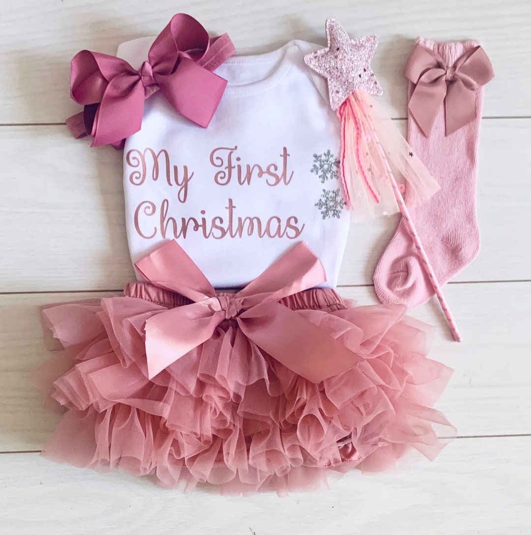 Luxury Baby Girls My First 1st Christmas Outfit Set Frilly Etsy UK