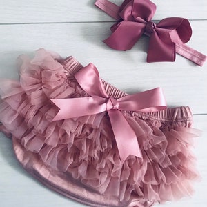 Baby Girls Vintage 1st First Birthday Cake Smash Prop Outfit Frilly Bloomer Tutu Knickers And Headband Set Dusky Pink UK Seller Fast Shippin