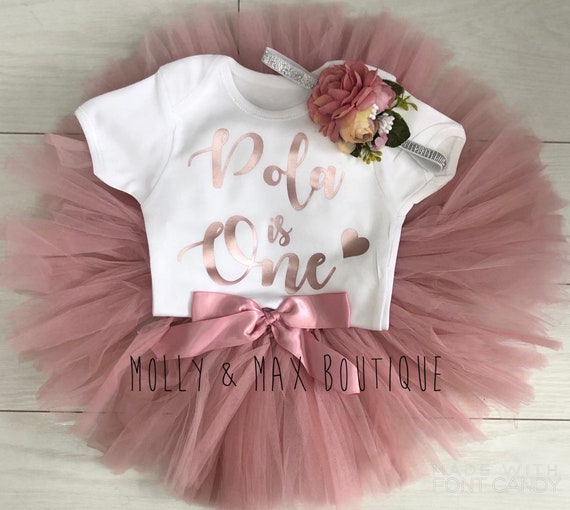 Luxury Girls 1st First Birthday Tutu Skirt Cake Smash Outfit Rose Gold /& Dusky