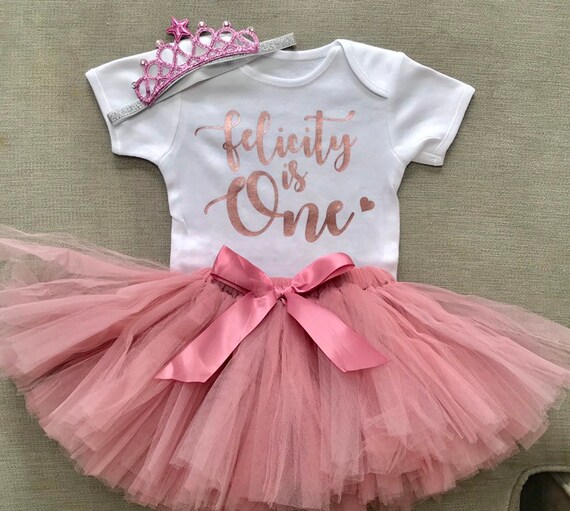 Girls First 1st Birthday Rose Gold Vest TShirt Top Cake Smash Outfit Customised