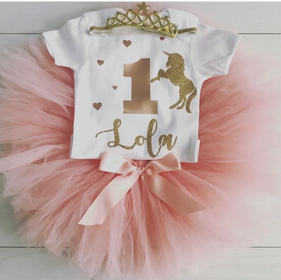 Falda Tutú Niñas primero 1st Cumpleaños Personalizado De Oro Rosa Pastel Smash Conjunto Set