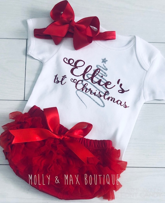 Baby Girls Frilly Tutu Knickers /& Bow Clip Red My 1st Christmas Outfit Prop Set