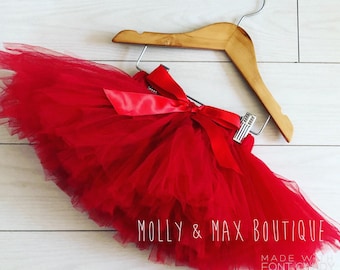 Luxury Boutique Girls Red Net Tutu Skirt My First 1st Christmas Birthday Outfit UK Seller Fast Shipping