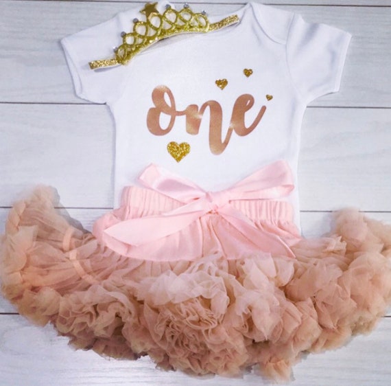 Luxury Girls First 1st Birthday Tutu Skirt Outfit Rose Gold Dusky Cake Smash Set