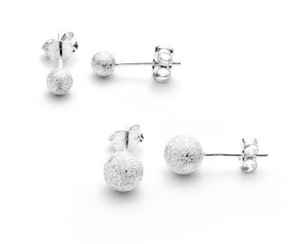 Sterling Silver Frosted Ball Studs.  Small shiny eye-catching stud earrings, Textured finish – 4mm, 6mm sizes. Gift for her.