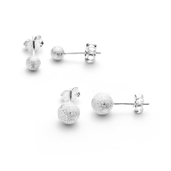 Sterling Silver Frosted Ball Studs.  Small shiny eye-catching stud earrings, Textured finish – 4mm, 6mm sizes. Gift for her.