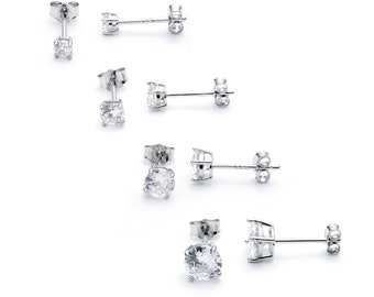 925 Sterling Silver Cubic Zirconia Stud Earrings. 3mm 4mm 5mm 6mm Round CZ Earrings. Gift box and FREE 1st Class Delivery in UK.