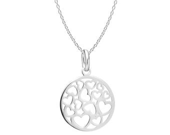 925 Silver Round Heart Pendant Necklace Chain in Various Lengths, Petite 17mm Round Heart Pendant, Perfect Birthday, Anniversary Gift