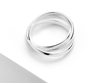 Sterling Silver Russian Wedding Ring, Interlocking Trinity Band, Unisex Gift in Multi Sizes
