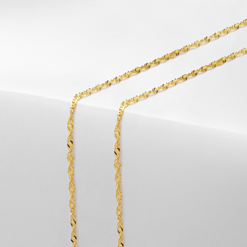 24k gold chain necklace in 2.4 mm Singapore style long size available image 2
