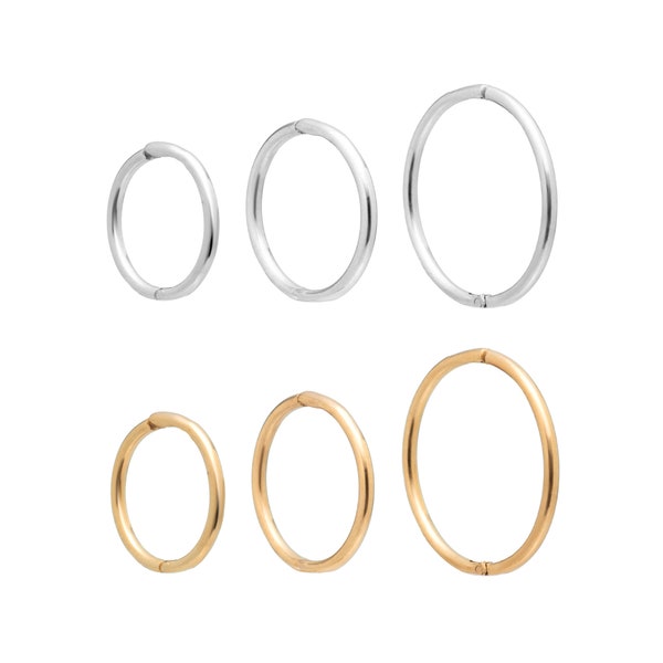 Hinged Sleeper Earrings Hoops. Sterling Silver or Gold Sleepers in 10mm 13mm 16mm Sizes. Gift box and FREE 1st Class Delivery in UK.