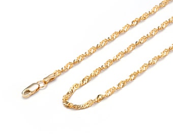 24k gold on silver chain necklace in 2.4 mm Singapore style long size available