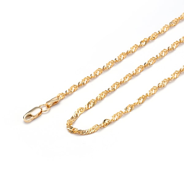 24k gold chain necklace in 2.4 mm Singapore style long size available