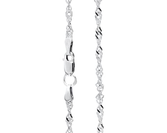 Sterling silver Singapore twisted chain necklace mens or womens featuring 2.4 mm width in various lengths to choose from.