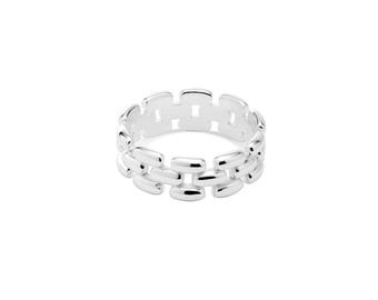 Sterling Silver Brick Chain Ring: Minimalist Stacking Band