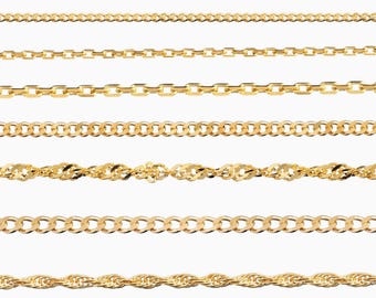 24K Gold Plated Sterling Silver Chain Necklace Curb, Trace, Prince of Wales Rope in Various Lengths