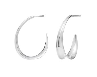 Sterling Silver Open Hoop Earrings: Dainty Geometric Water Drop Studs