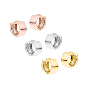 Minimalist Huggie Mini Hoop Earrings. Small and Chunky Hoops in Sterling Silver, Gold, Rose Gold. Gift box and FREE 1st Class Delivery in UK