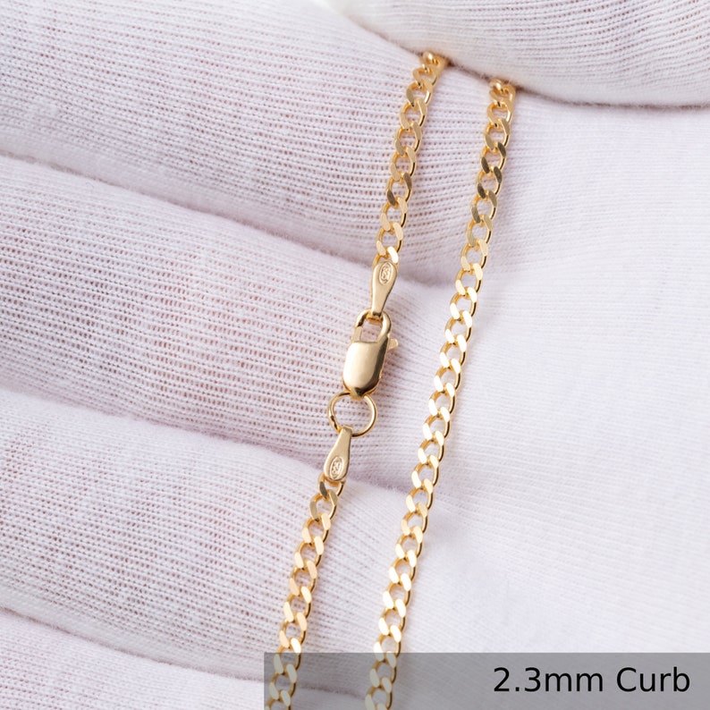 24K Gold Chain Necklace in Various Styles. Perfect Gift for Her Choker or Him Curb Trace or Prince of Wales Necklace Various lengths 2.3 mm CURB