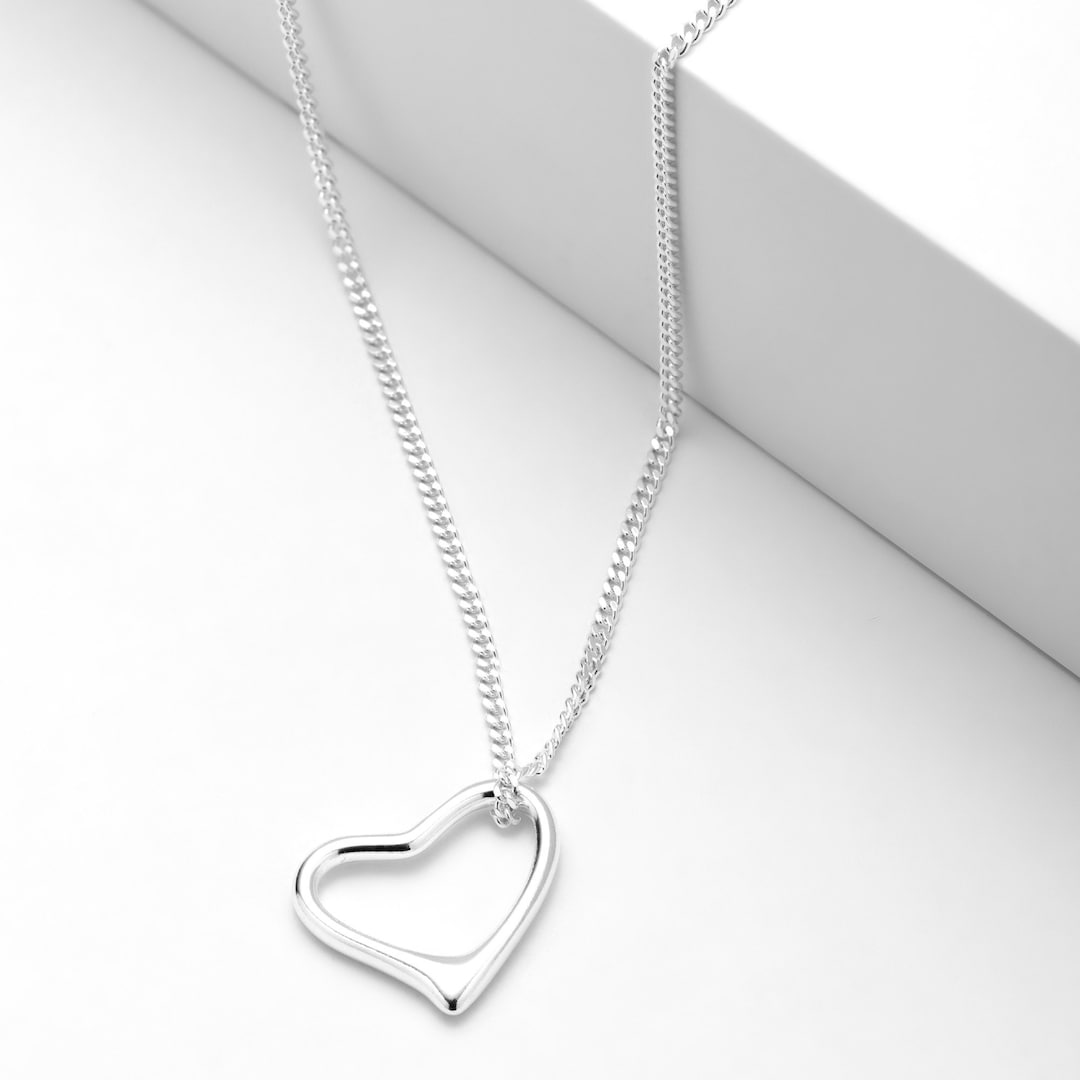 Sterling Silver Floating Heart Necklace, Minimalist Heart Pendant on 1