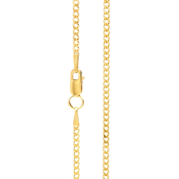 Plain 24k gold chain necklace for men or women in curb style featuring 1.9 mm thick and various sizes